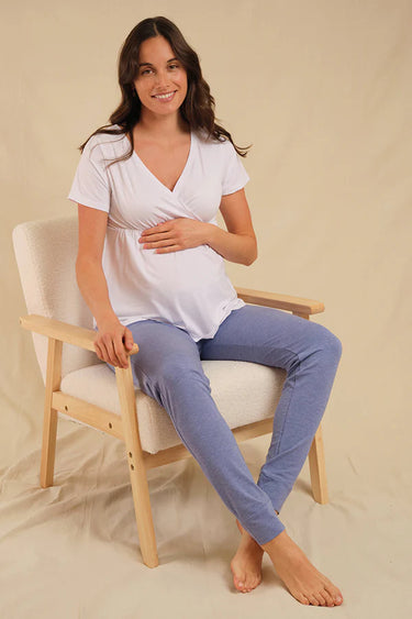 Organic Bamboo Short Sleeve Cross Front Maternity & Nursing Top Pyjama from Bamboo Body maternity store australia